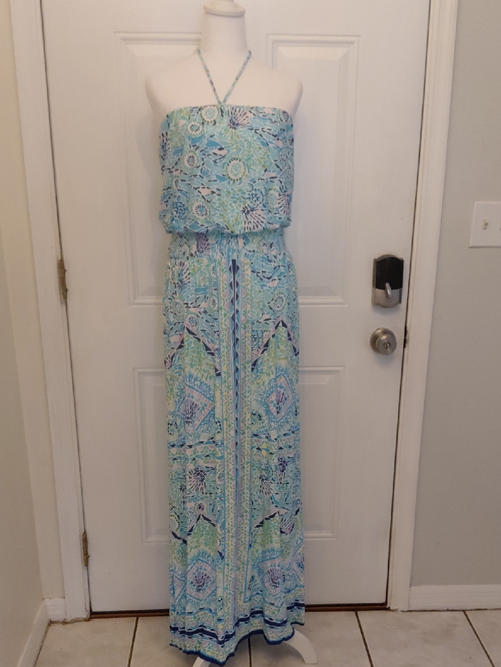 Lilly Pulitzer Aqua & Mint Printed Halter Maxi Dress